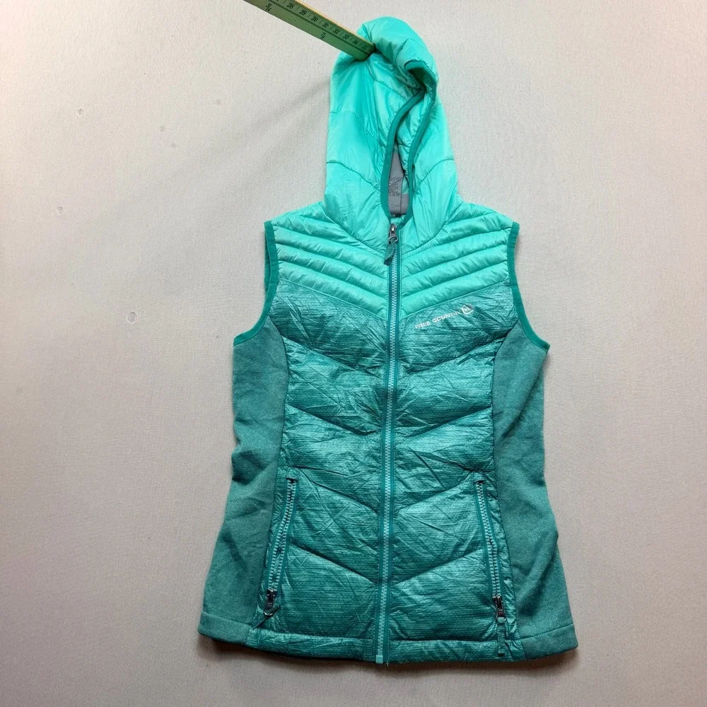 Free Country Puffer Vest Women Small Teal Excellent Hooded Quilted Sleeveless